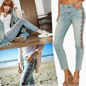 Revolve Sandrine Rose Skinny Boyfriend Bombay Size 24 Embroidered Distressed New